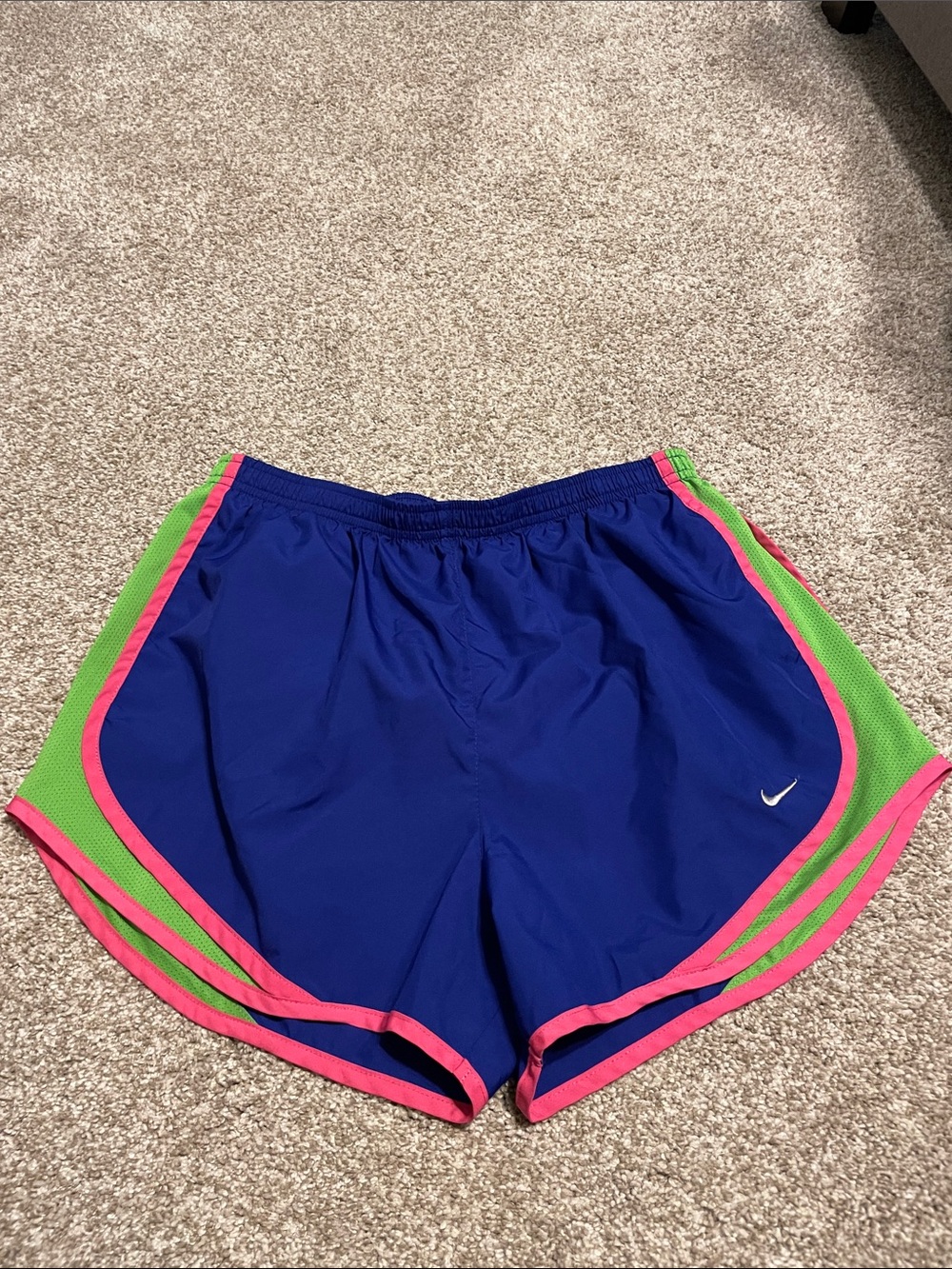 Nike Women's Royal Blue Running Shorts with Pink & Lime Accents
